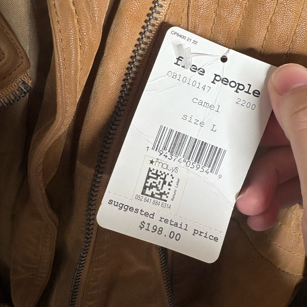 Free People fenix faux Leather Motorcycle Jacket tan brown women’s size large - Picture 9 of 11